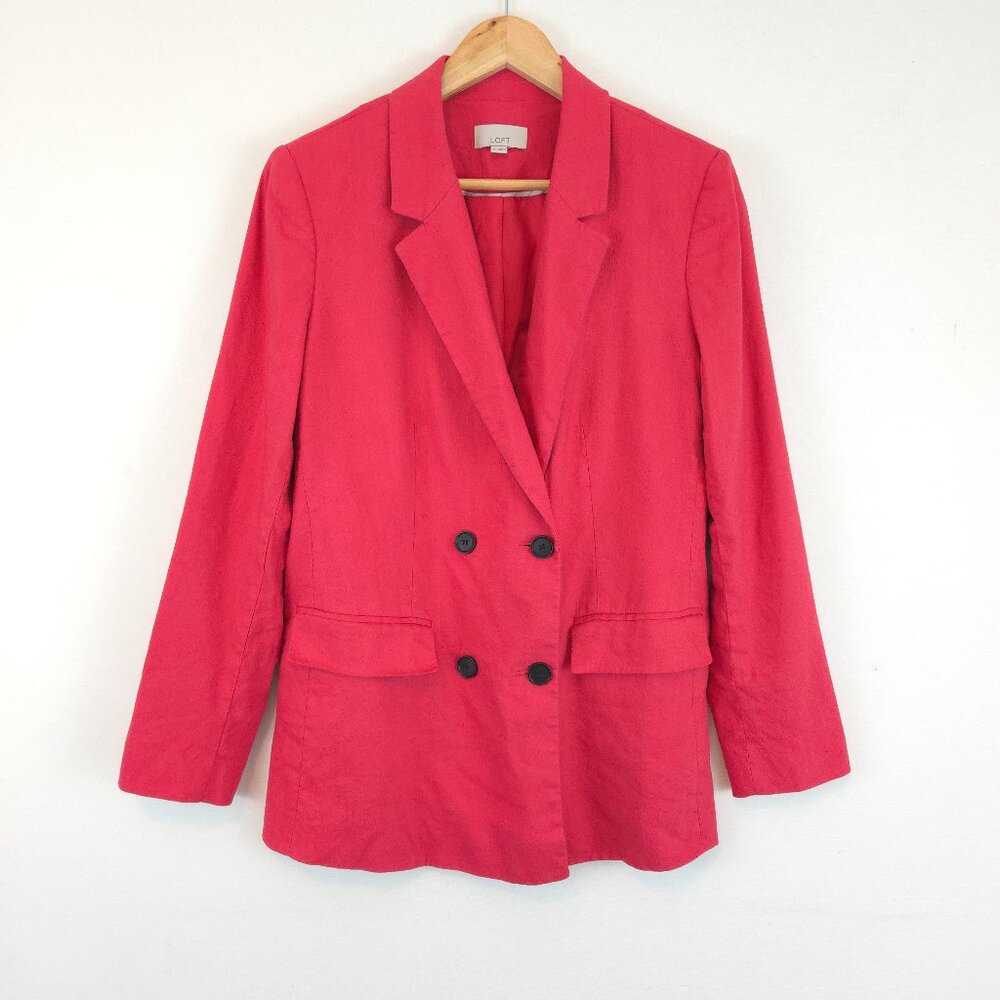 LOFT Women's Pink Linen Blend Double Breasted Blazer